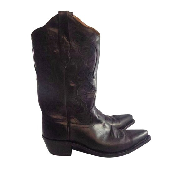 Old West Men's Size 10B Black Leather 14 Inch Embroidered Cowboy Boots - Picture 6 of 14